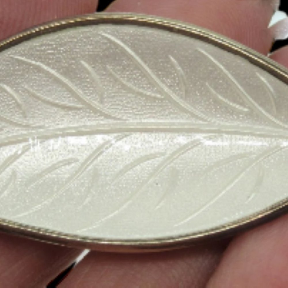 Denmark Sterling Silver 925 White Enamel Leaf Brooch Signed Brd. B Bjorklund - Picture 2 of 4